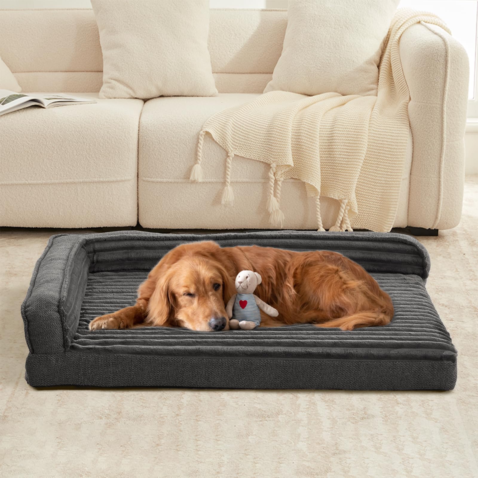 Windracing cama ortopédica para perros grandes, borde acolchado para apoyo lateral