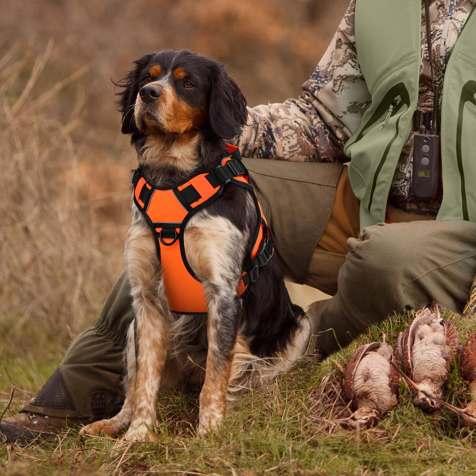 Ajuste ergonómico del arnés táctico naranja de WINGOIN para perros medianos.