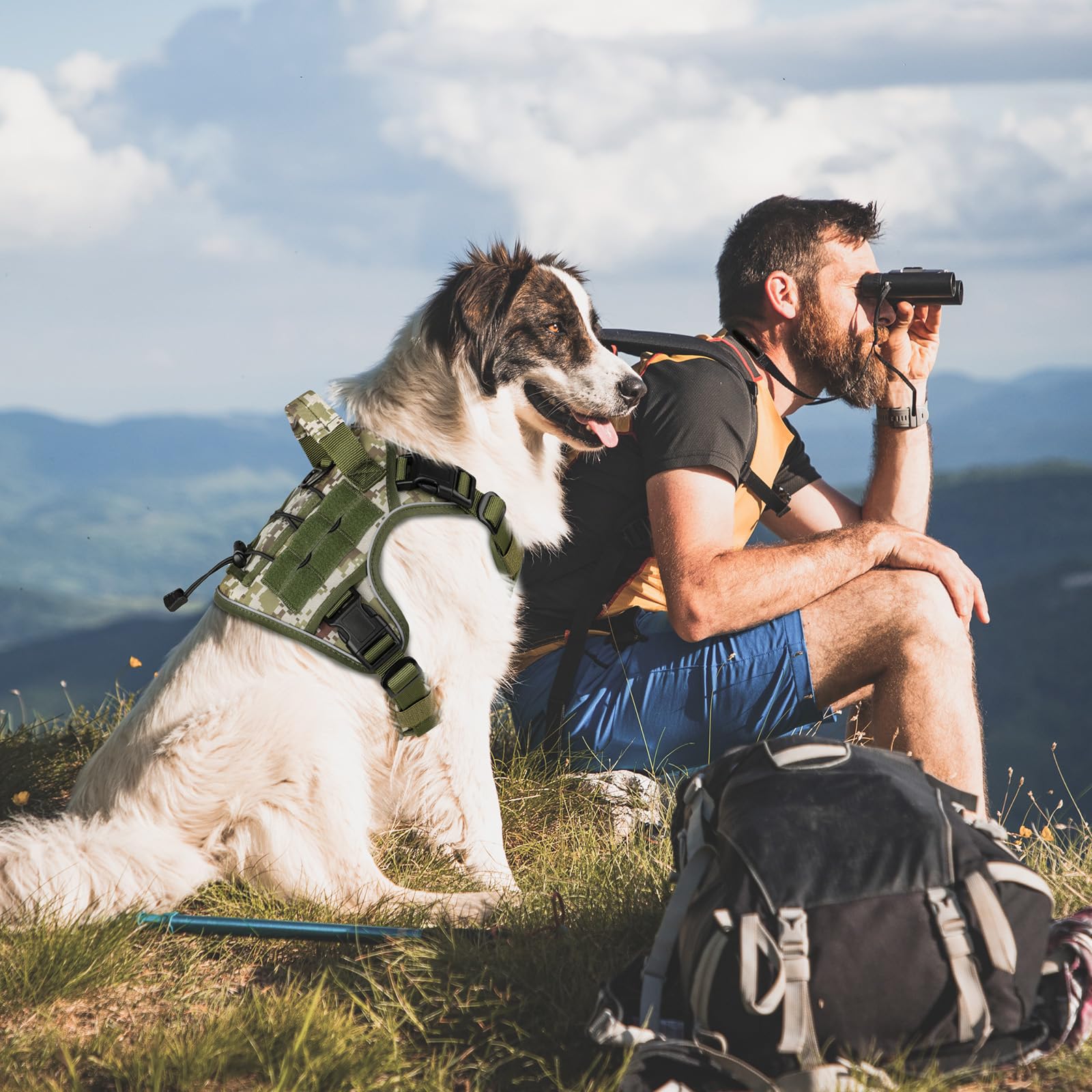WINGOIN arnés camuflaje verde, diseño duradero para aventuras al aire libre.
