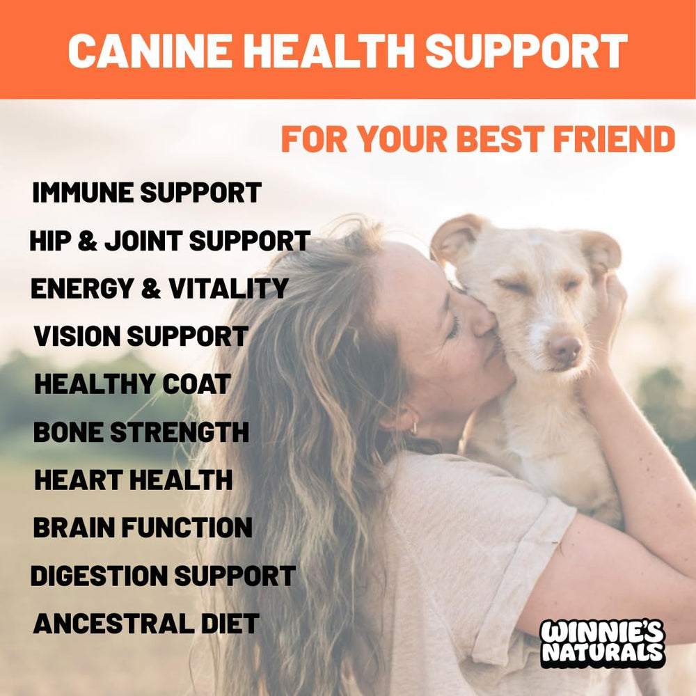 Winnie's Naturals Beef Organ Complex etiqueta clara ayuda a planificar una dieta balanceada.