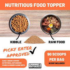 Winnie's Naturals Beef Organ Complex polvo listo para mezclar con comida, enriqueciendo la dieta.