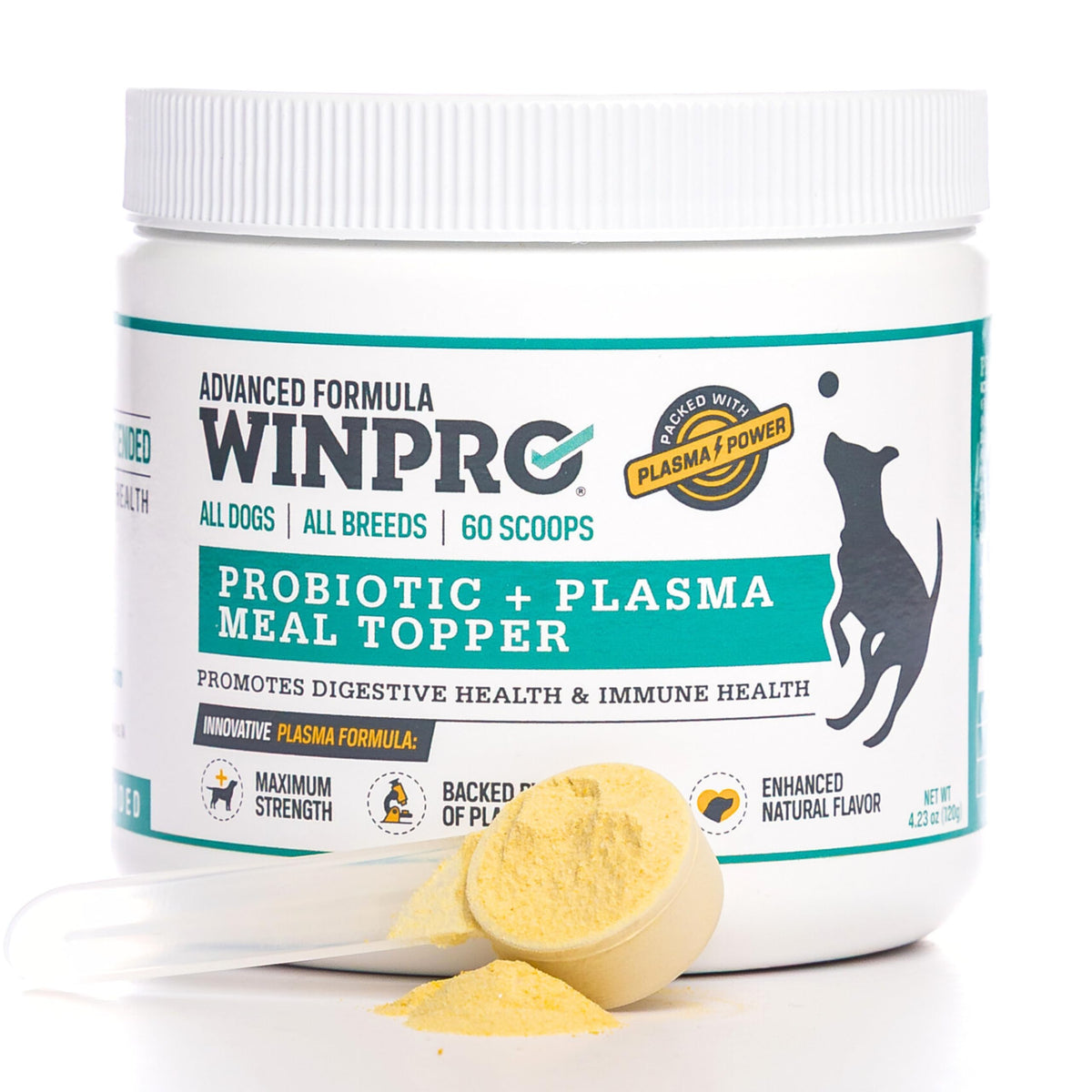 WINPRO polvo probiótico para perros, complemento para mejorar la digestión diaria.