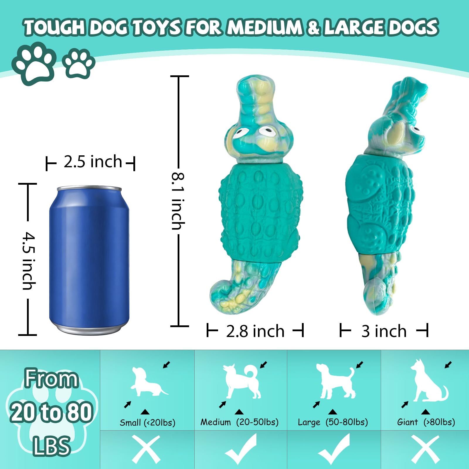 WinTour Juguete para perro, doble material, textura nailon y goma para masticar.