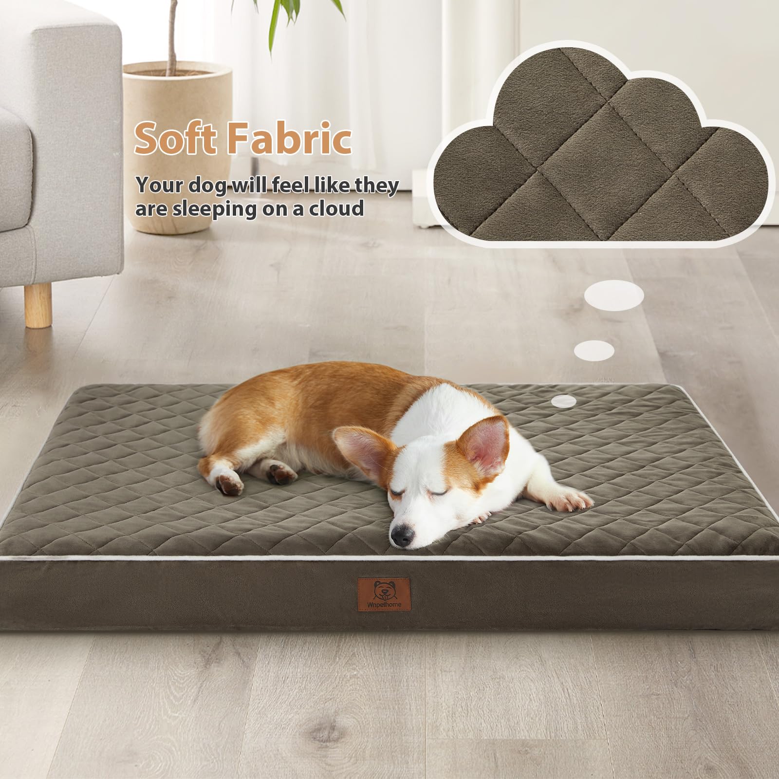 WNPETHOME cama gigante con funda lavable para limpieza rápida e higiene.