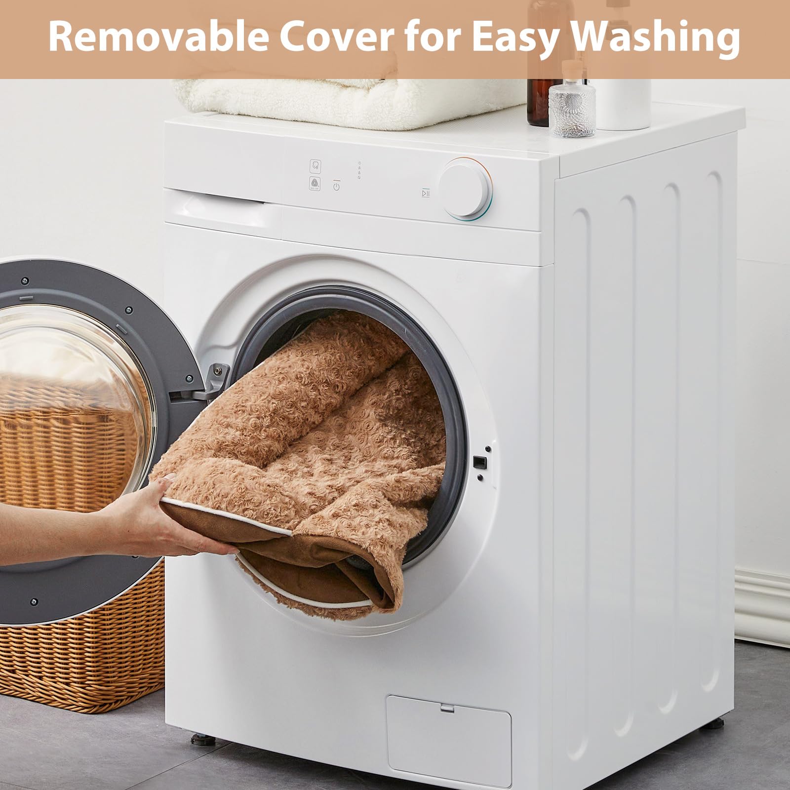 WNPETHOME cama para perro grande tapizado rosa plush superficie suave y relajante.