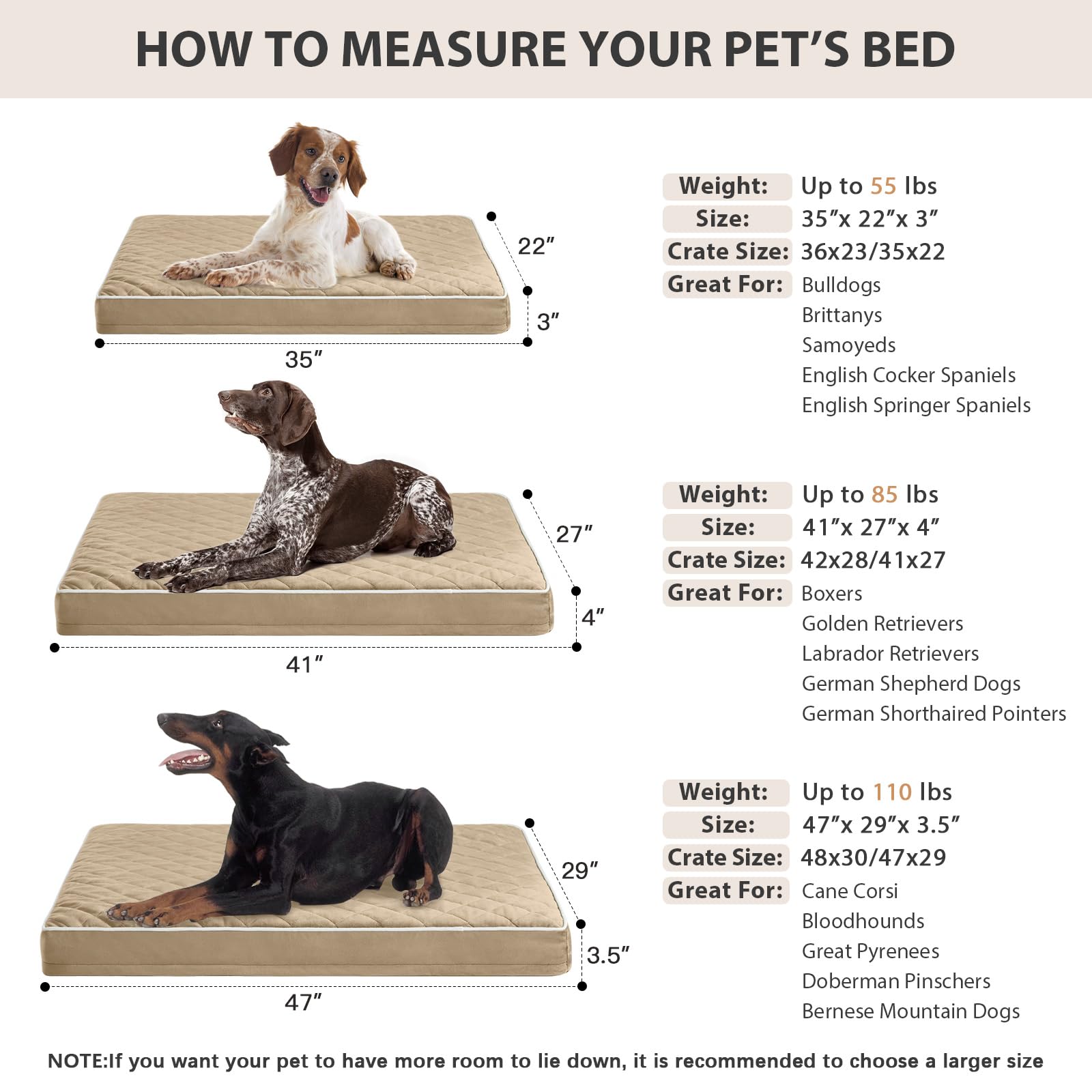 Tamaño XXL 47x29 pulgadas apta para perros grandes.