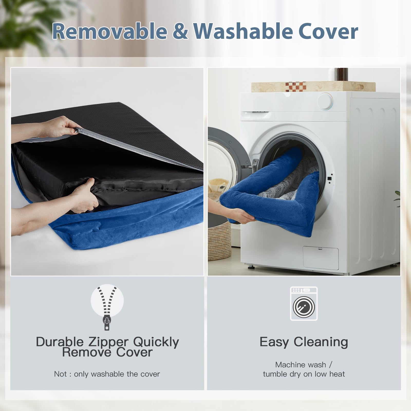 Funda desmontable con cremallera de la cama WNPETHOME para limpieza rápida.