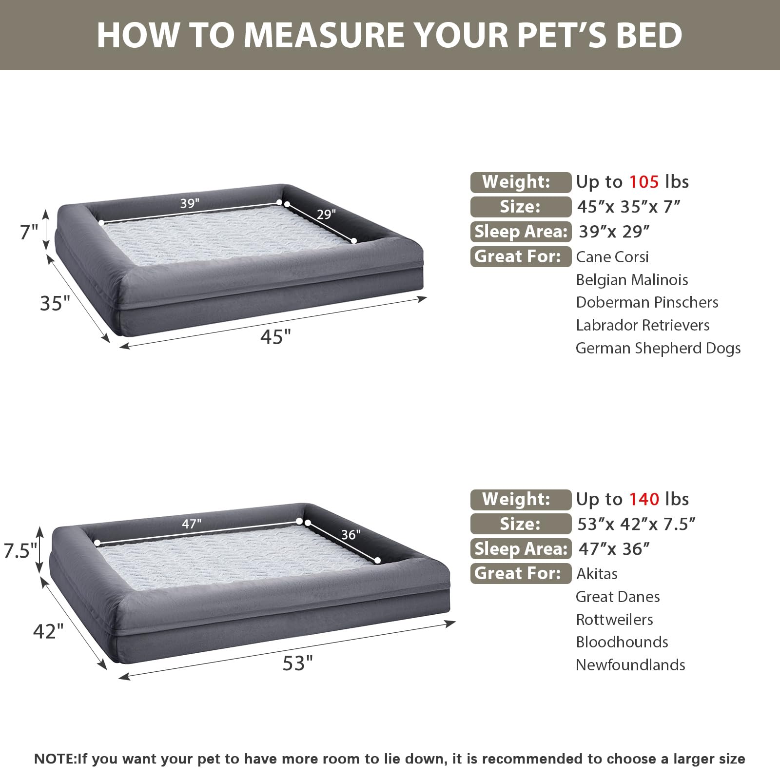 WNPETHOME cama XXL, espuma-panal que distribuye peso para mayor confort.