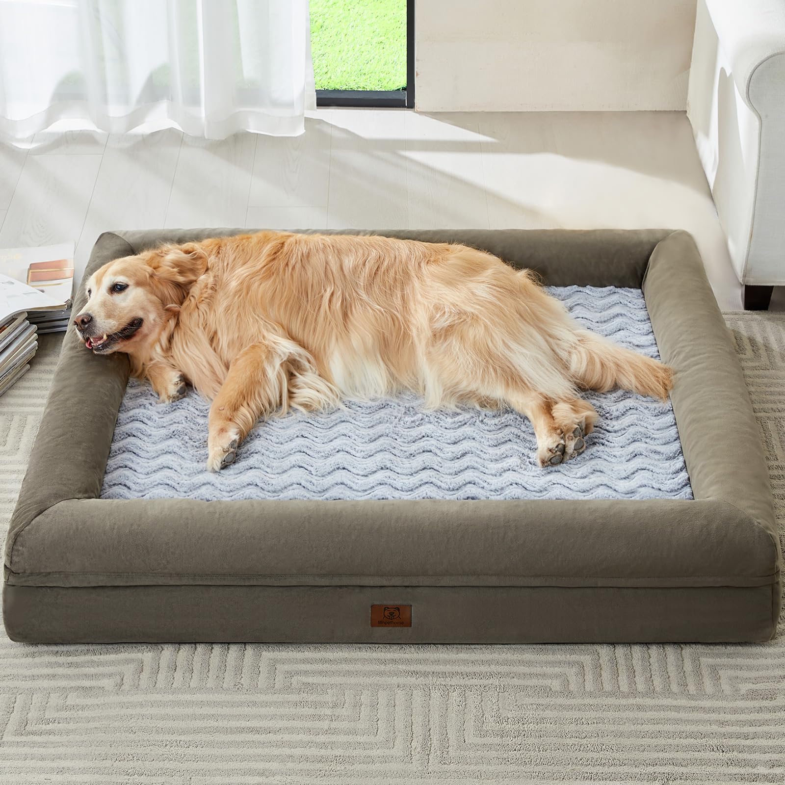 Cama para perro WNPETHOME XXL con funda impermeable para facilitar la limpieza