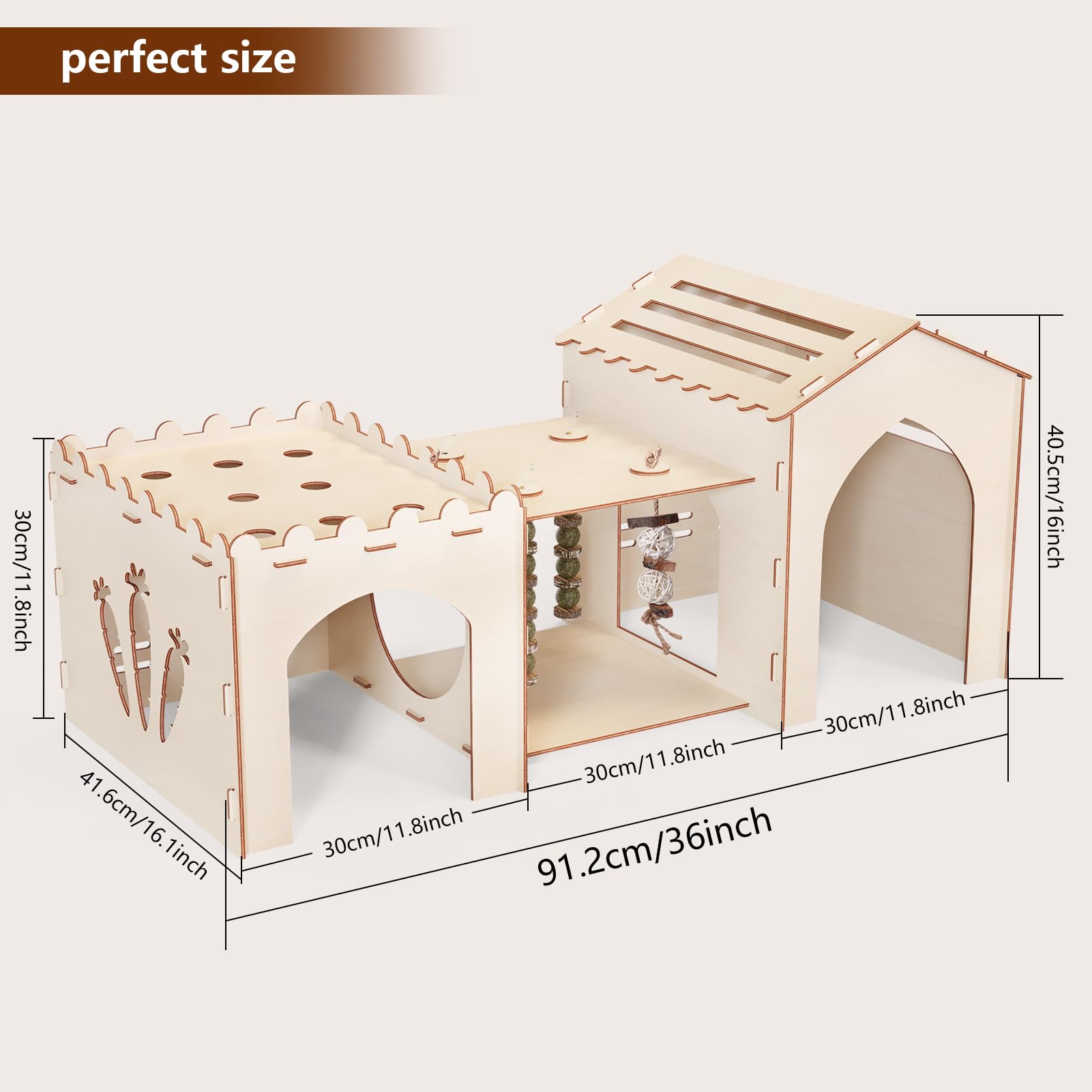 Interior de la casa para conejos Woiworco, madera resistente para seguridad.