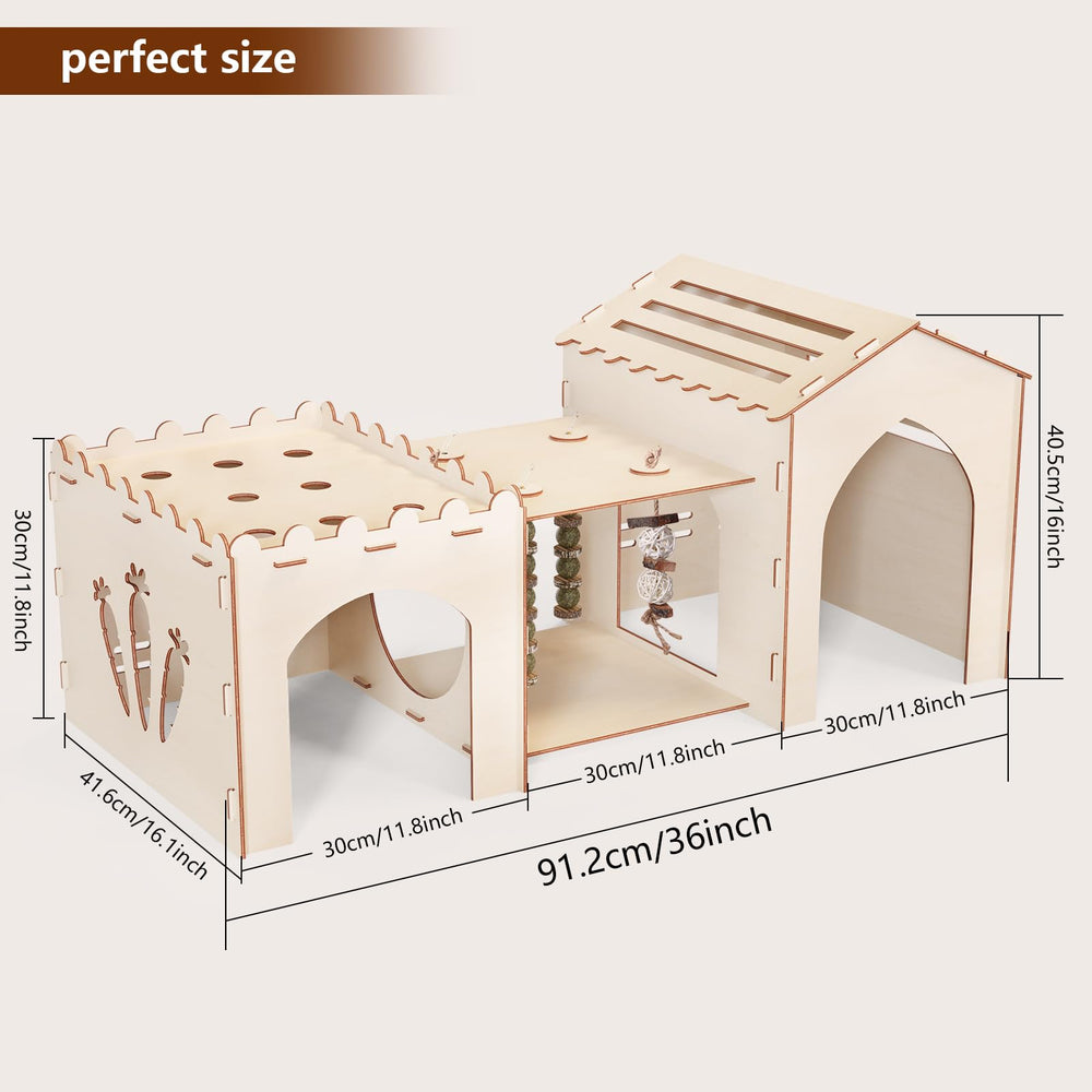 Interior de la casa para conejos Woiworco, madera resistente para seguridad.