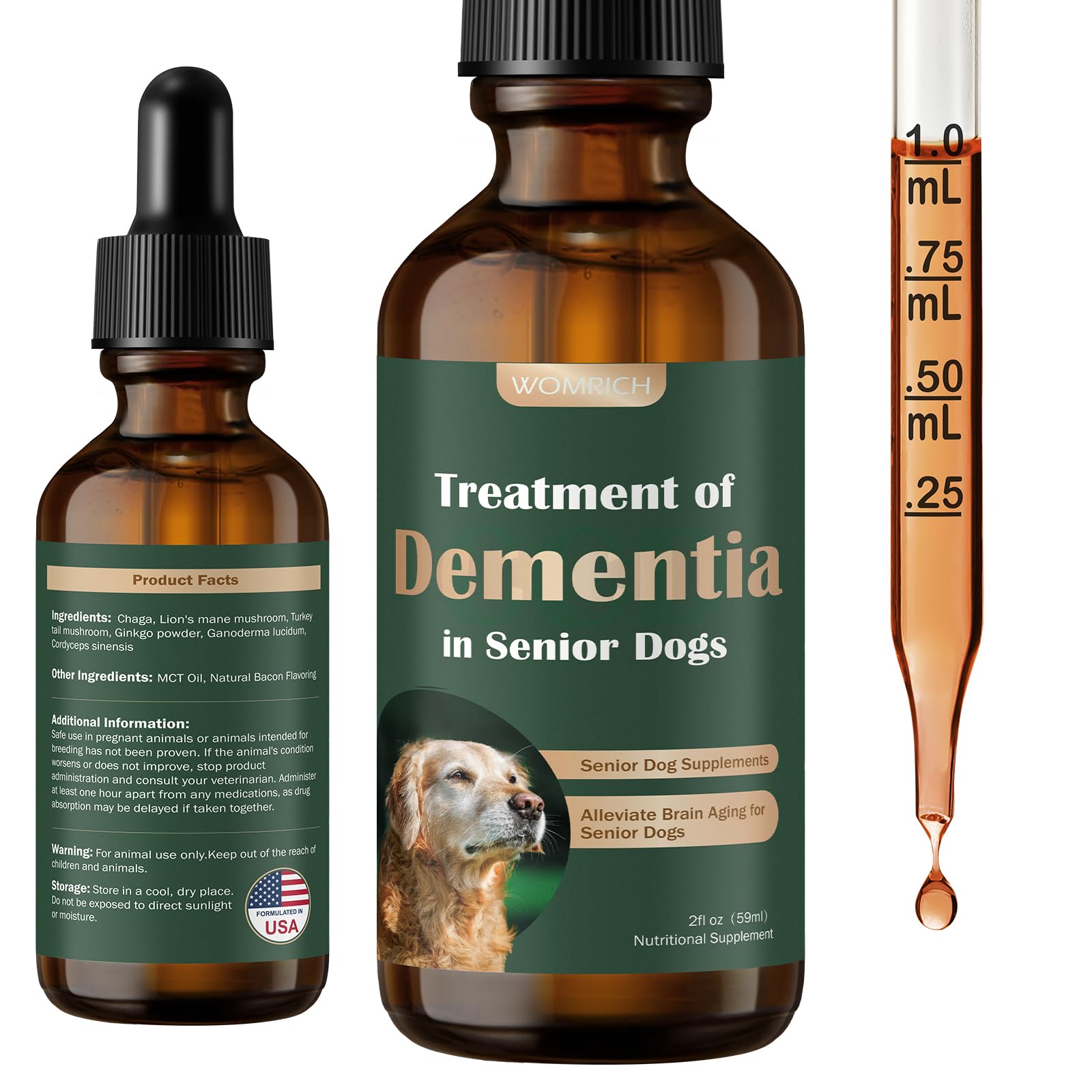 WOMRICH bote 59 ml para perros ancianos, apoyo al cerebro y la agudeza mental.