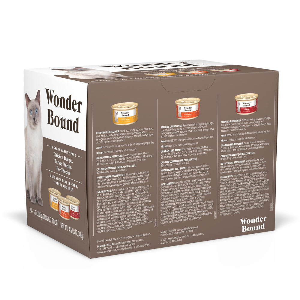 Wonder Bound Gourmet Gato en salsa pollo, 3oz, lata 24: textura suave para gatitos.