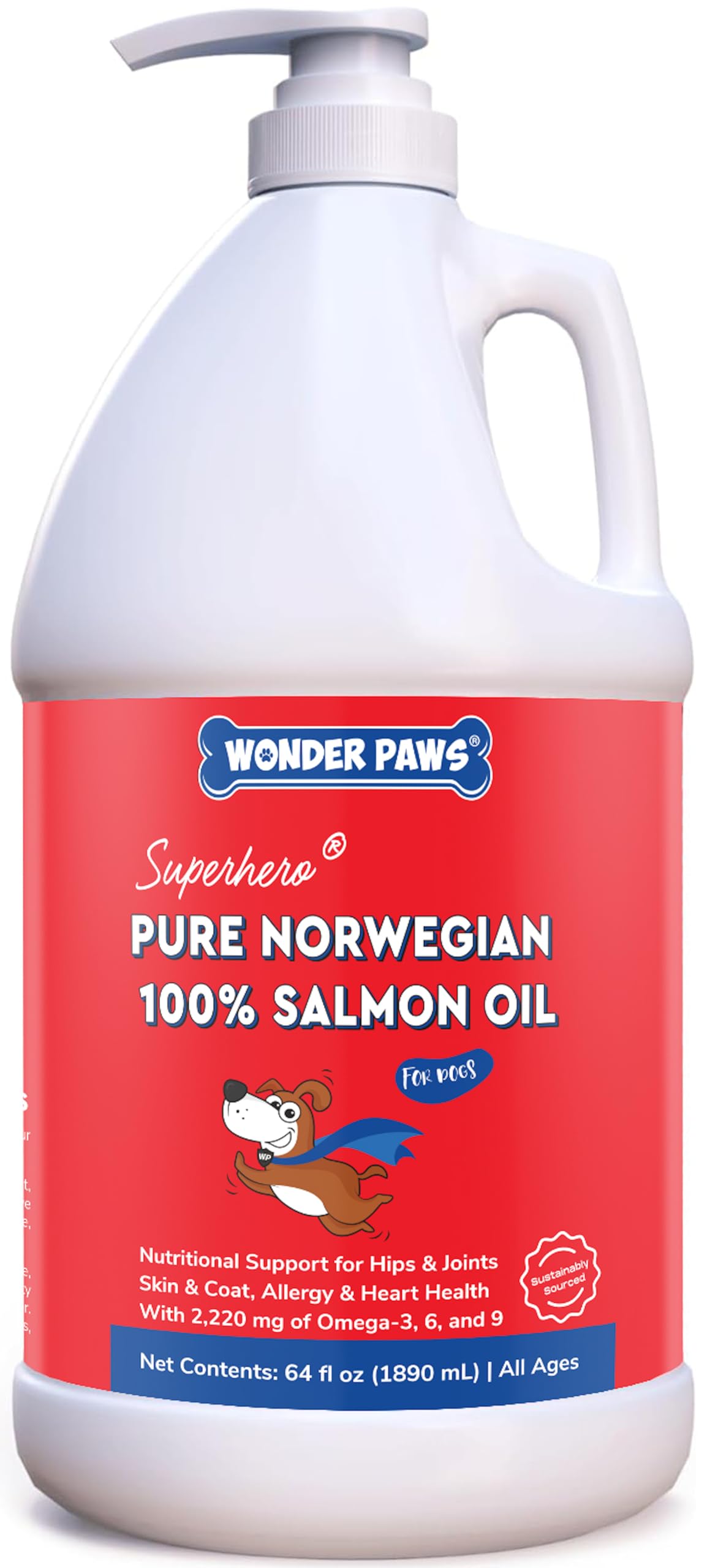 Wonder Paws aceite de salmón noruego para perros, envase visible, apoyo a piel sana y pelaje suave.