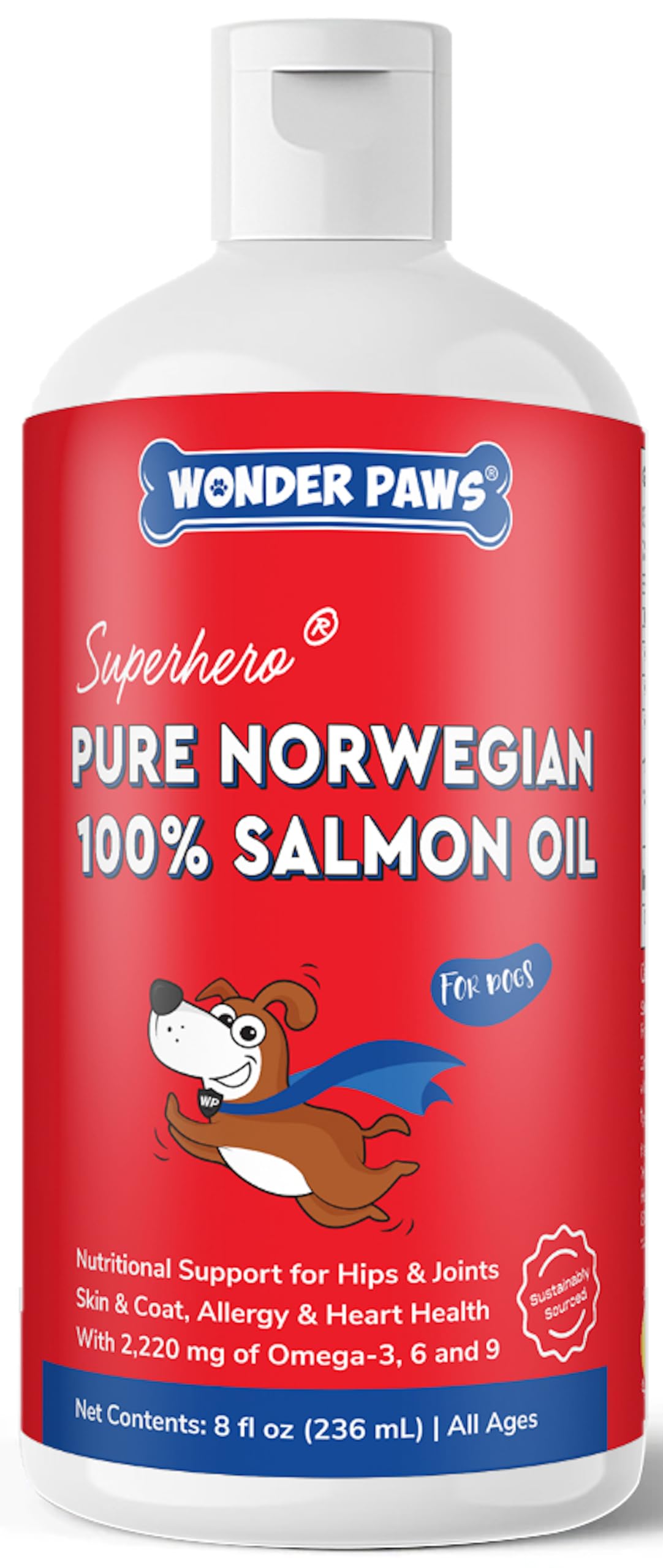 Wonder Paws Aceite de salmón para perros en botella; apoyo potencial a piel y pelaje.
