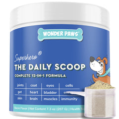 Wonder Paws botella con dosis diaria para suplementar al perro.