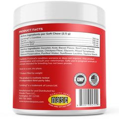 Etiqueta de Wonder Paws Cardio Chews destaca ingredientes clave para la circulación.