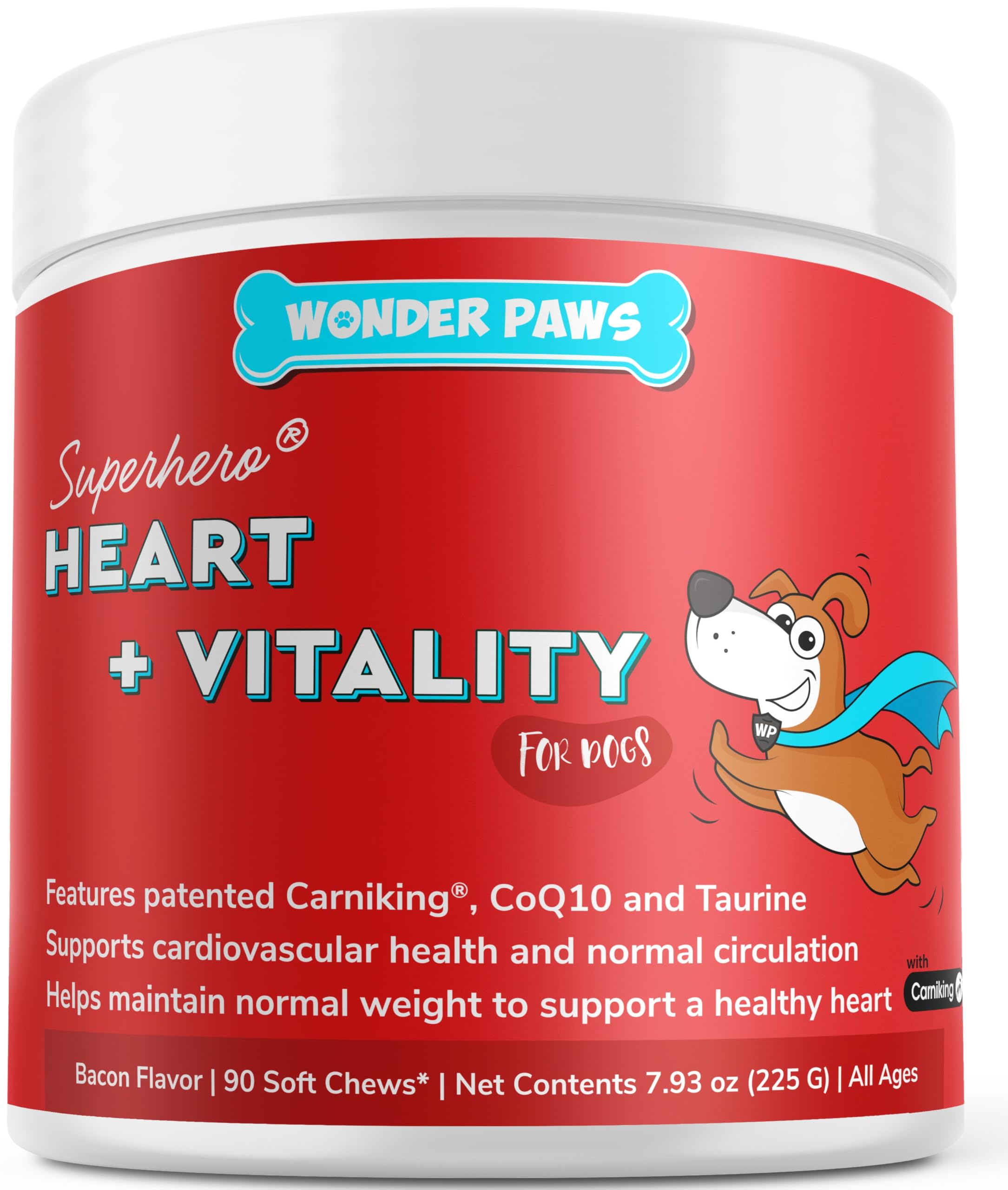 Wonder Paws Cardio Chews frasco, suplemento para apoyo cardiovascular en perros.