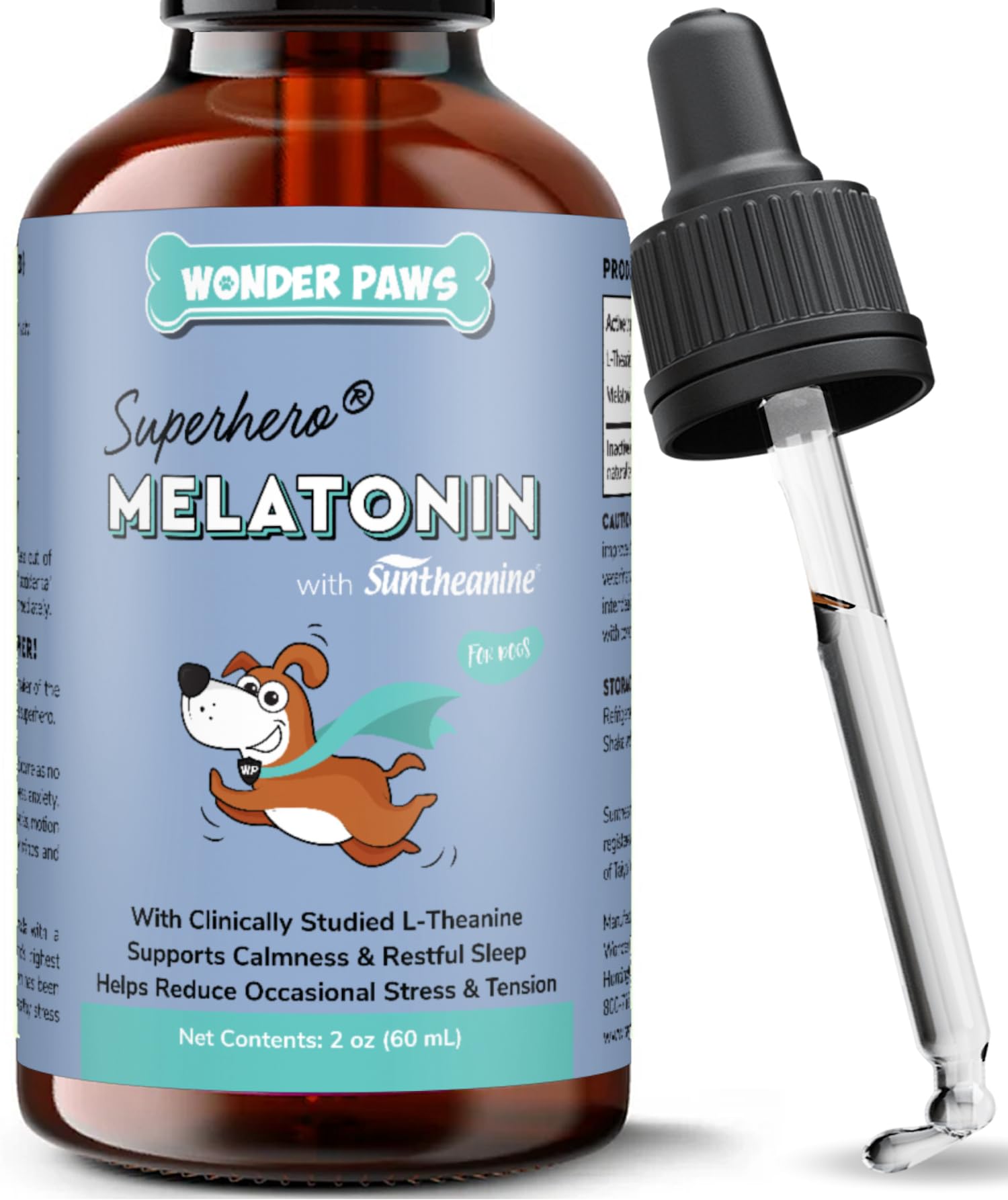 Wonder Paws melatonina para perros: botella con gotero para dosis fáciles y uso diario.