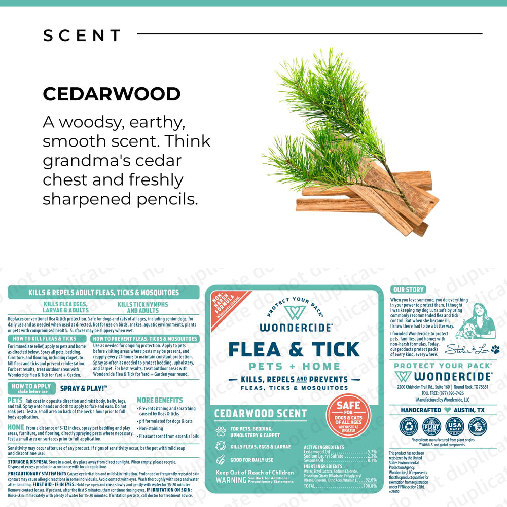 Uso en el hogar con wondercide cedro, protección suave en alfombras y muebles.