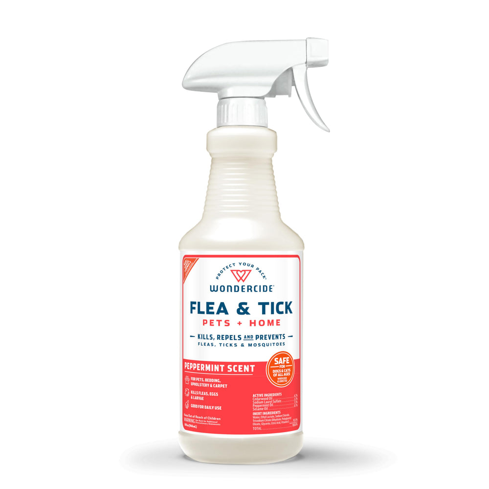 Wondercide spray contra pulgas y garrapatas en mascotas.