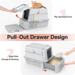 Wooaidagg caja para gato con bandeja deslizable facilita la limpieza.