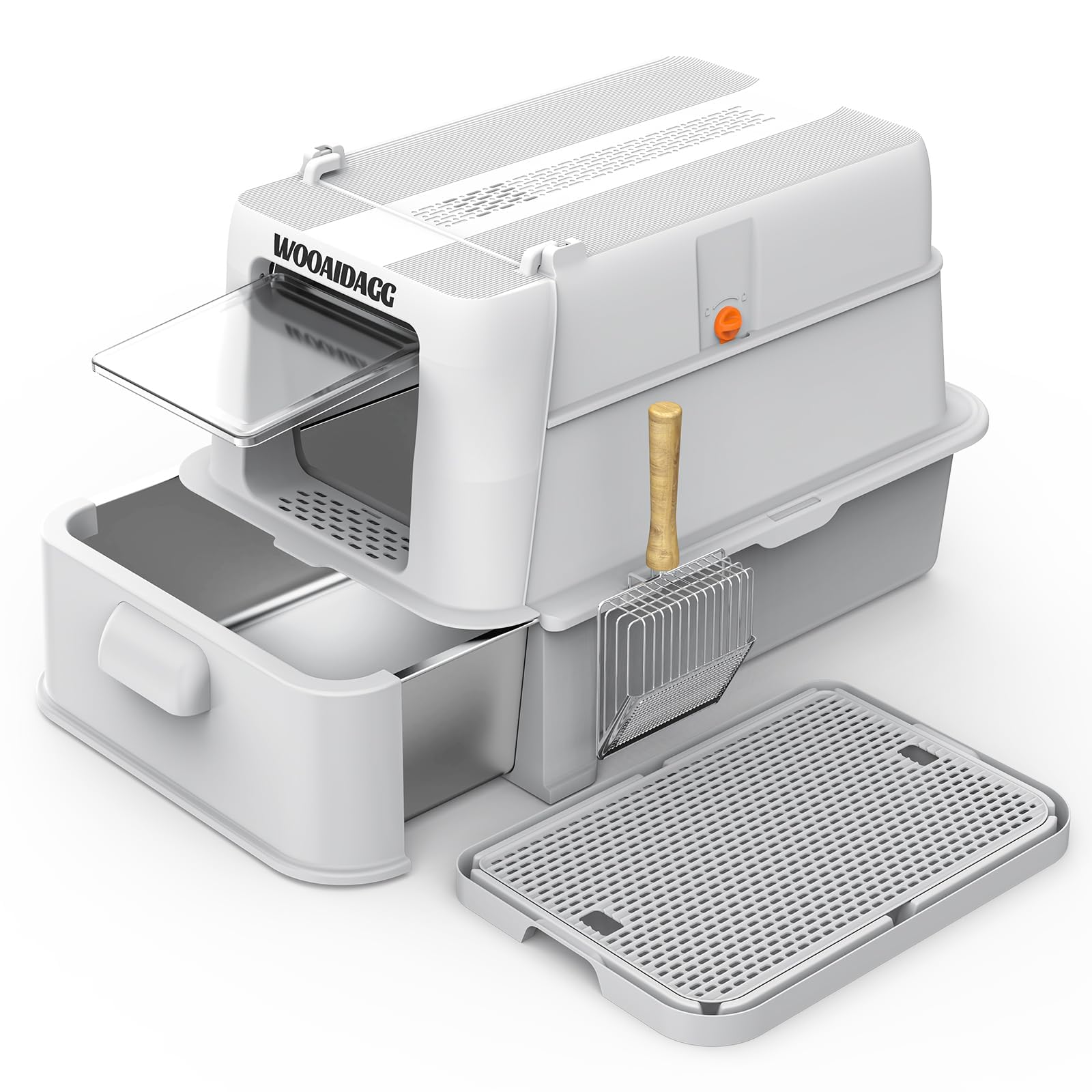 Wooaidagg caja para gato con diseño cerrado en acero inoxidable para mayor higiene.