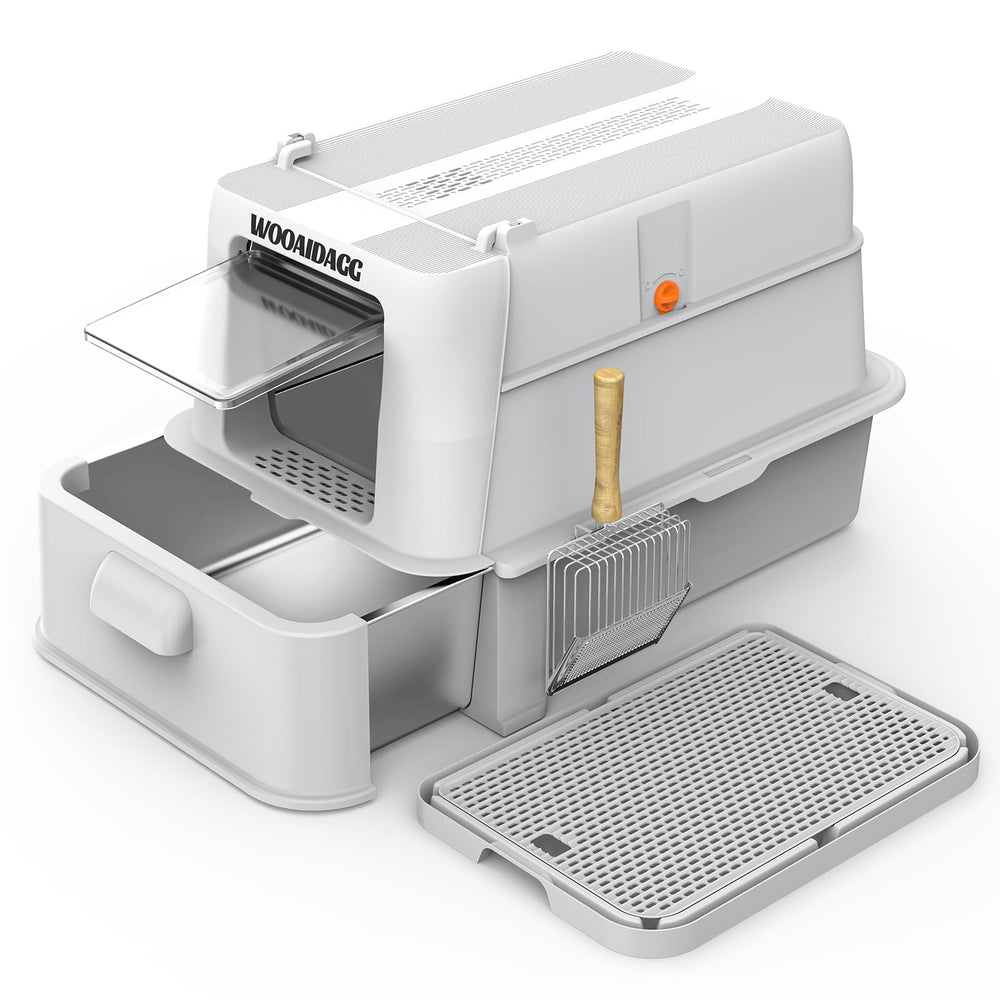 Wooaidagg caja para gato con diseño cerrado en acero inoxidable para mayor higiene.