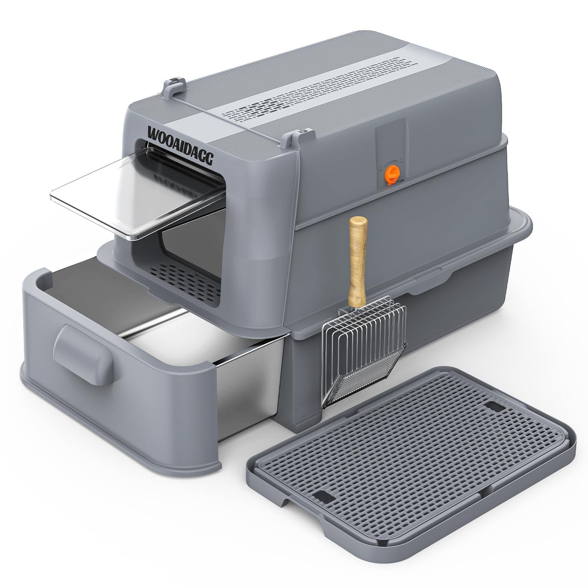 Wooaidagg caja-litter-acero-inoxidable-cerrada para control de olores diario