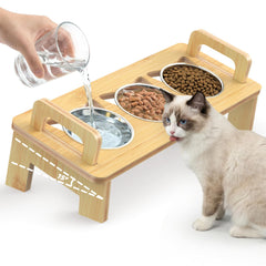 Woodever comederos elevados de bambú, diseño ergonómico para comer cómodo.