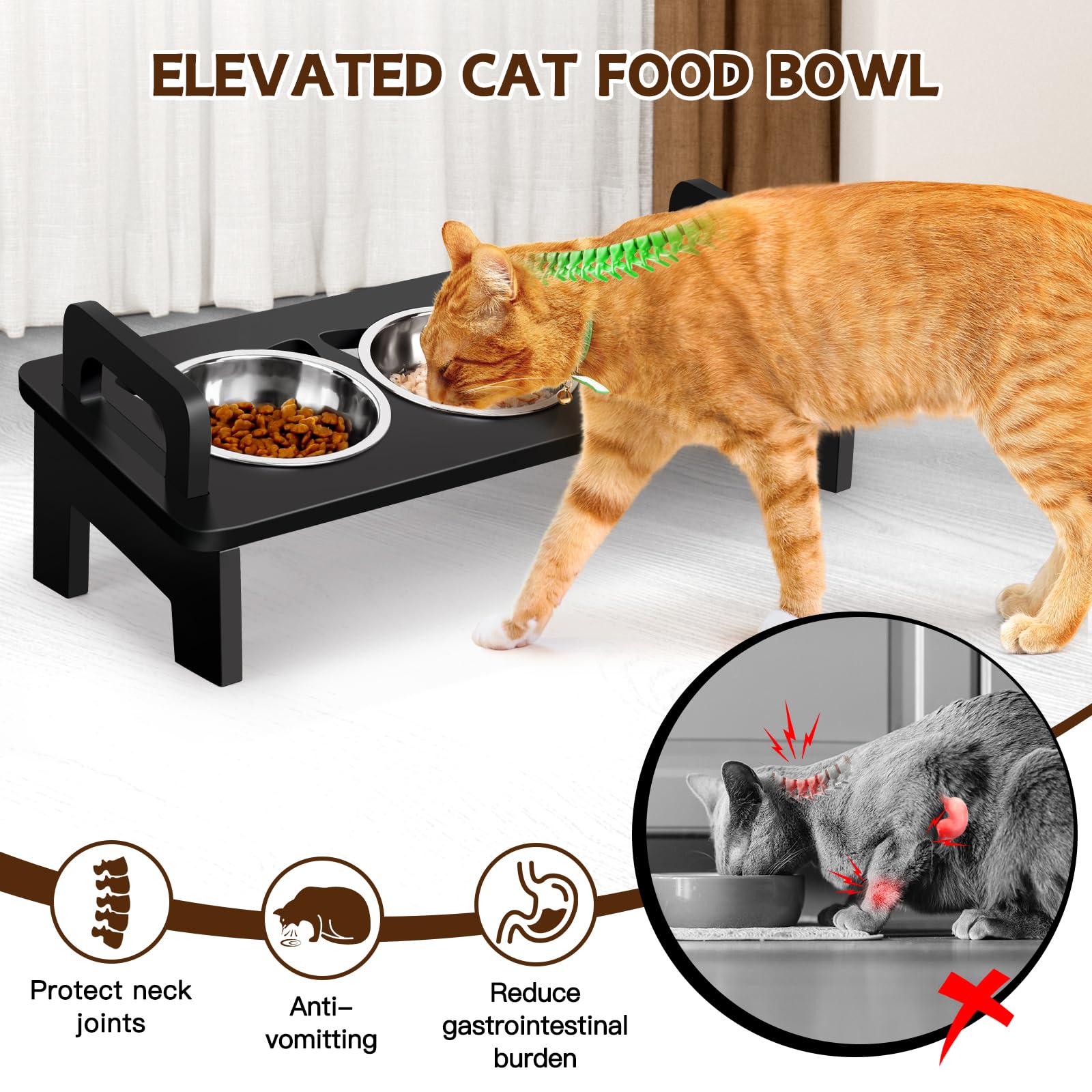 Woodever soporte de bambú elevado, estable para la hora de comer