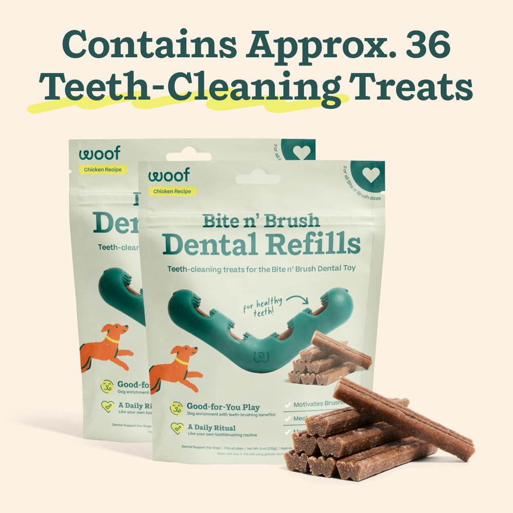 Cerdas dentales especiales de WOOF Bite n' Brush para limpieza eficaz.