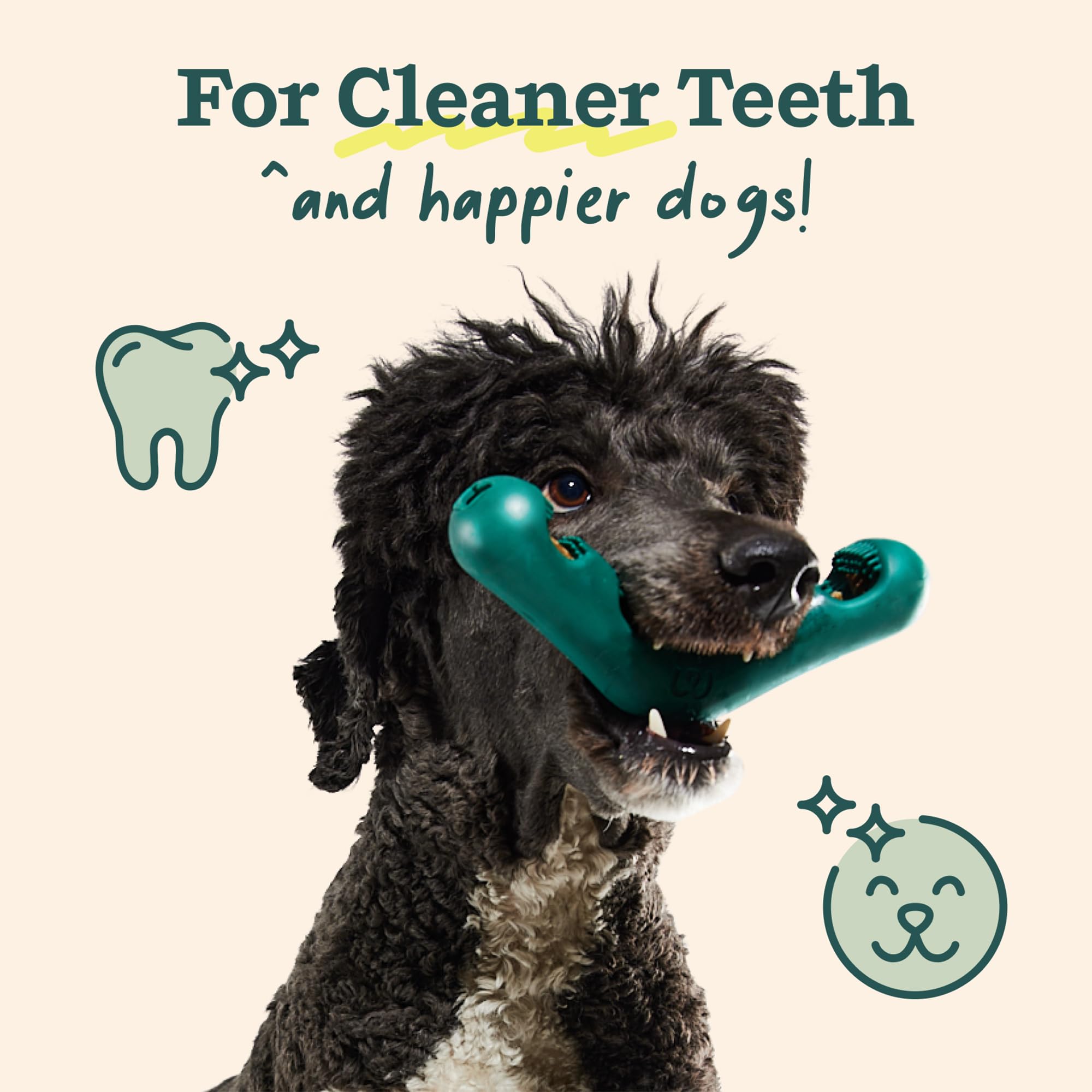 Seguridad y limpieza con WOOF Bite n' Brush durante la masticación.