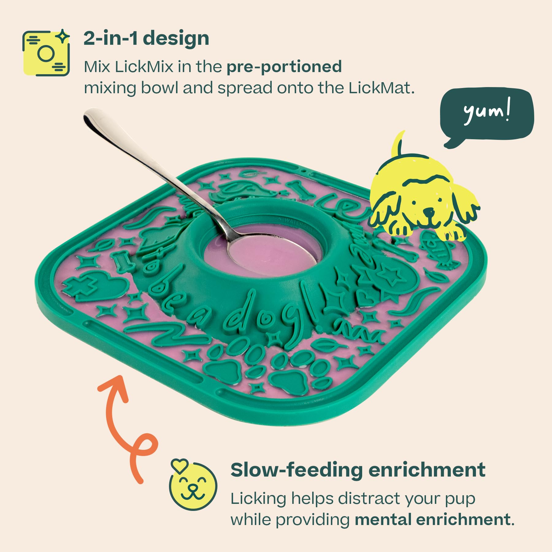 WOOF LickMat silicona libre de BPA verde, fácil de limpiar y desinfectar.