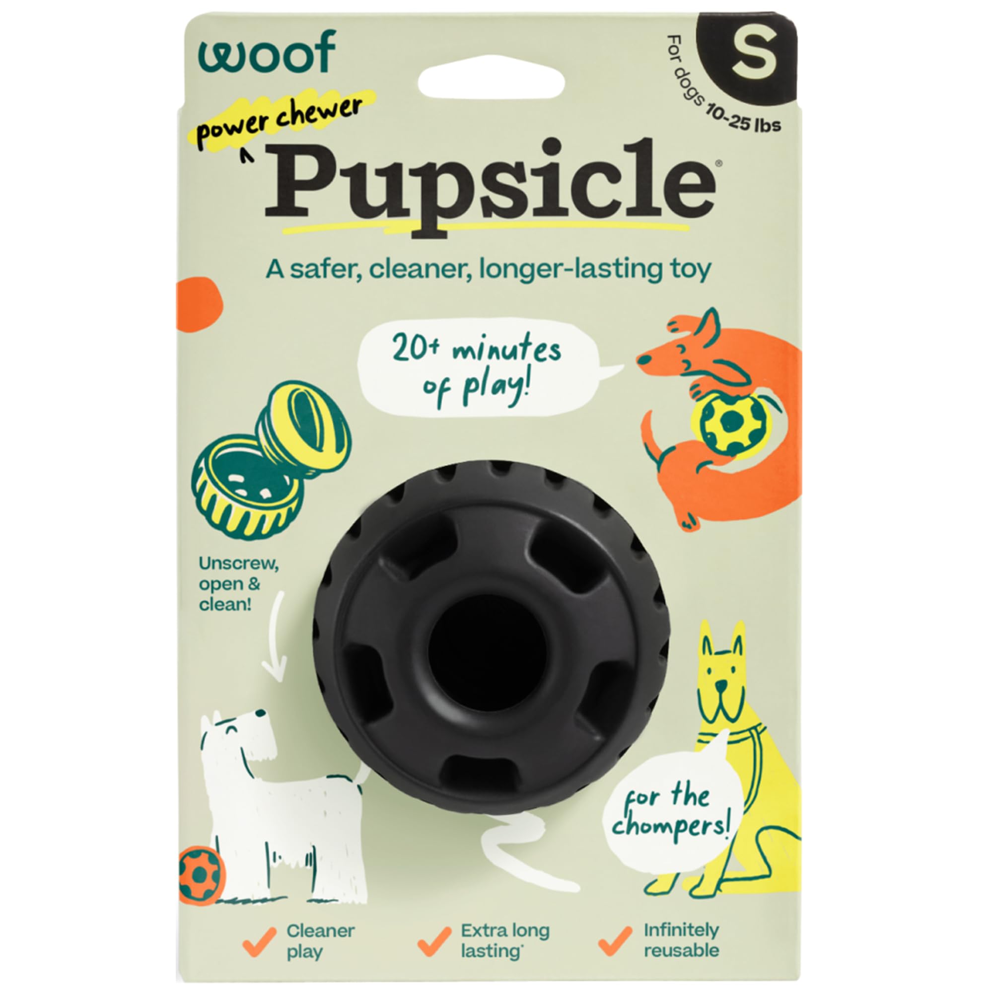 WOOF Power Chewer Pupsicle ofrece durabilidad para masticadores agresivos y juego prolongado.