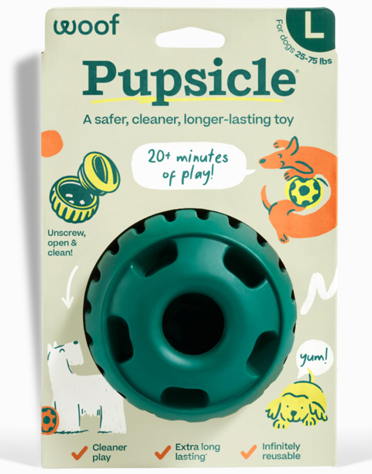 Woof Pupsicle, bola interactiva para perros medianos y grandes que brinda distracción prolongada