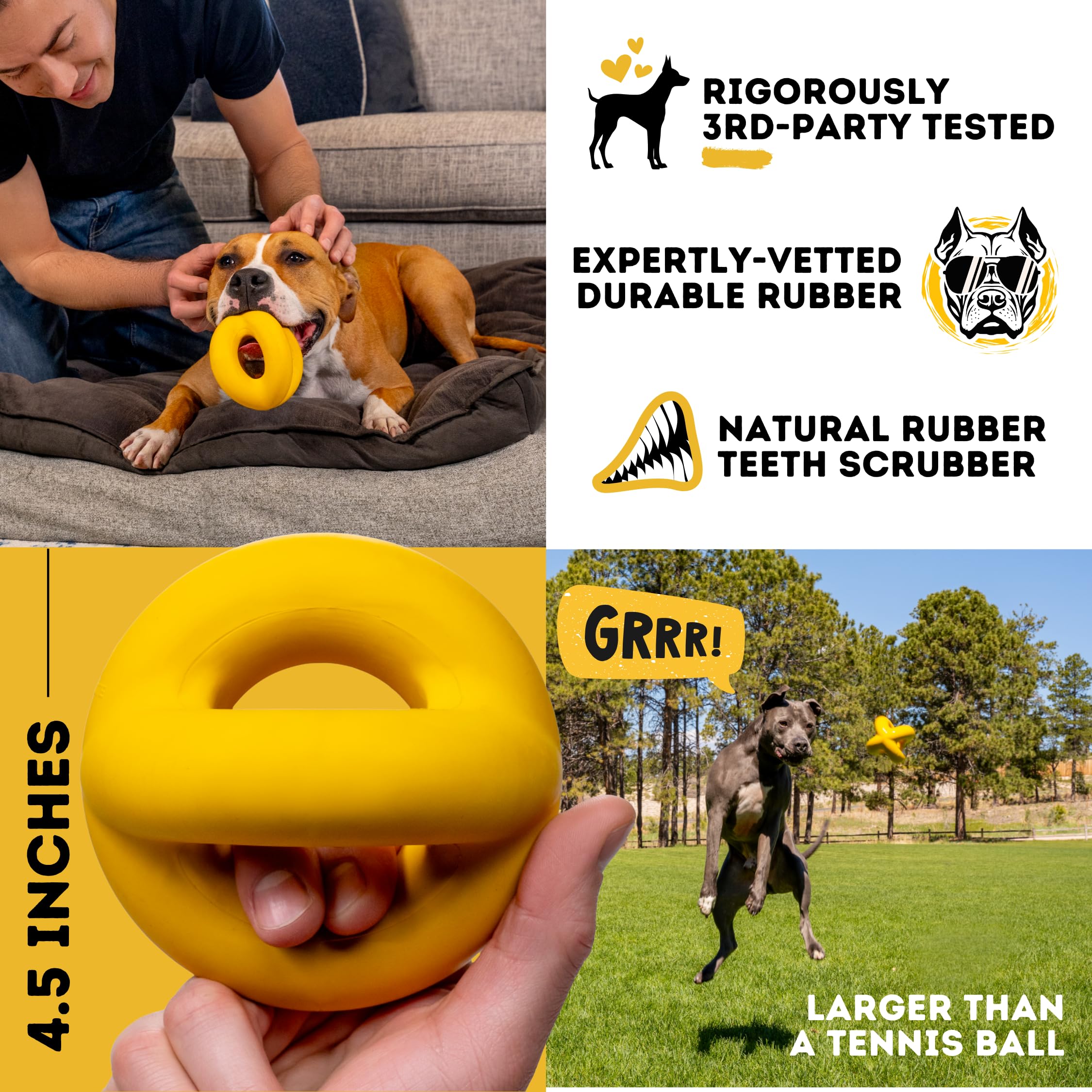 Diseño duradero para perros grandes, ideal para mordidas fuertes.