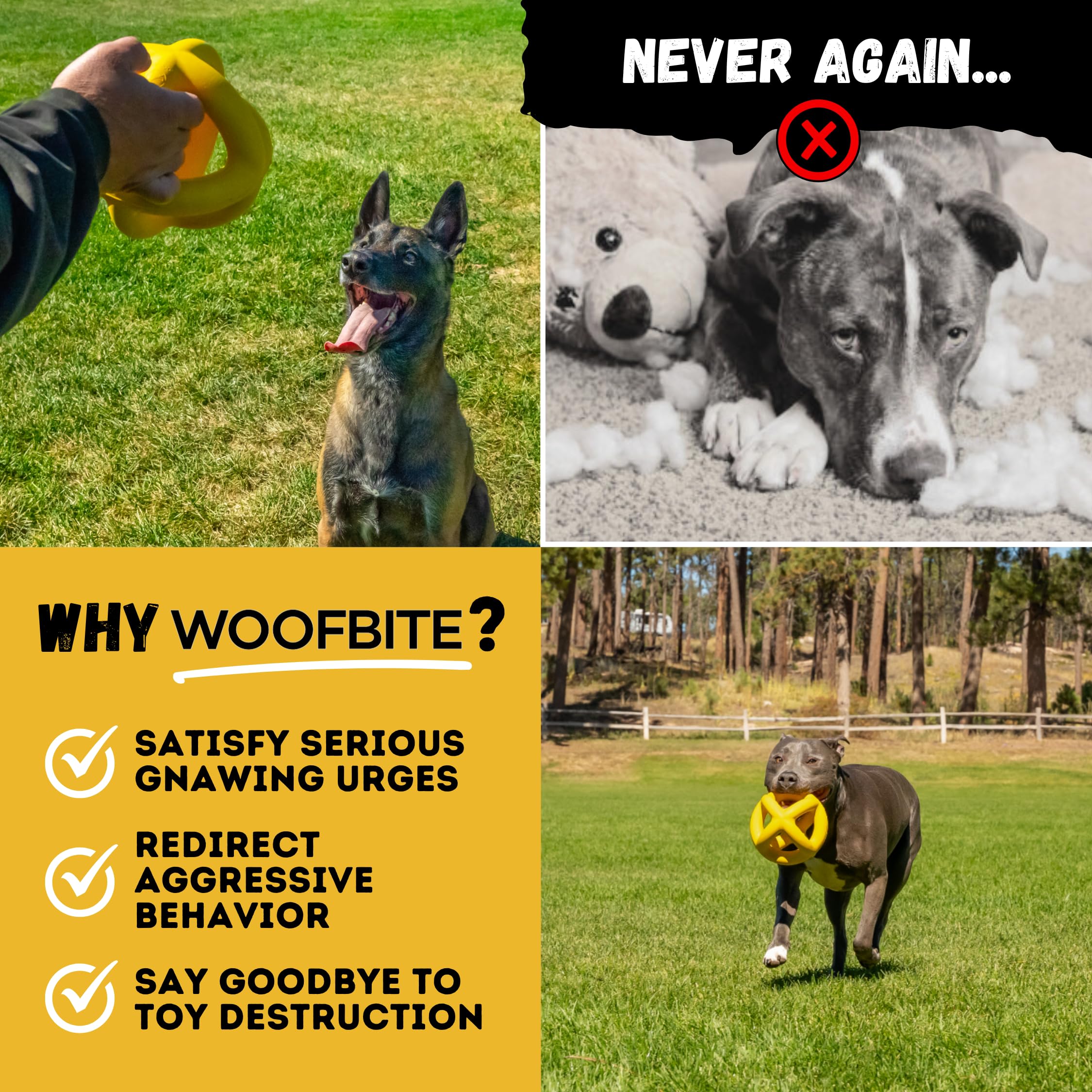 Caucho natural sin toxinas de WoofBite, seguridad verificada