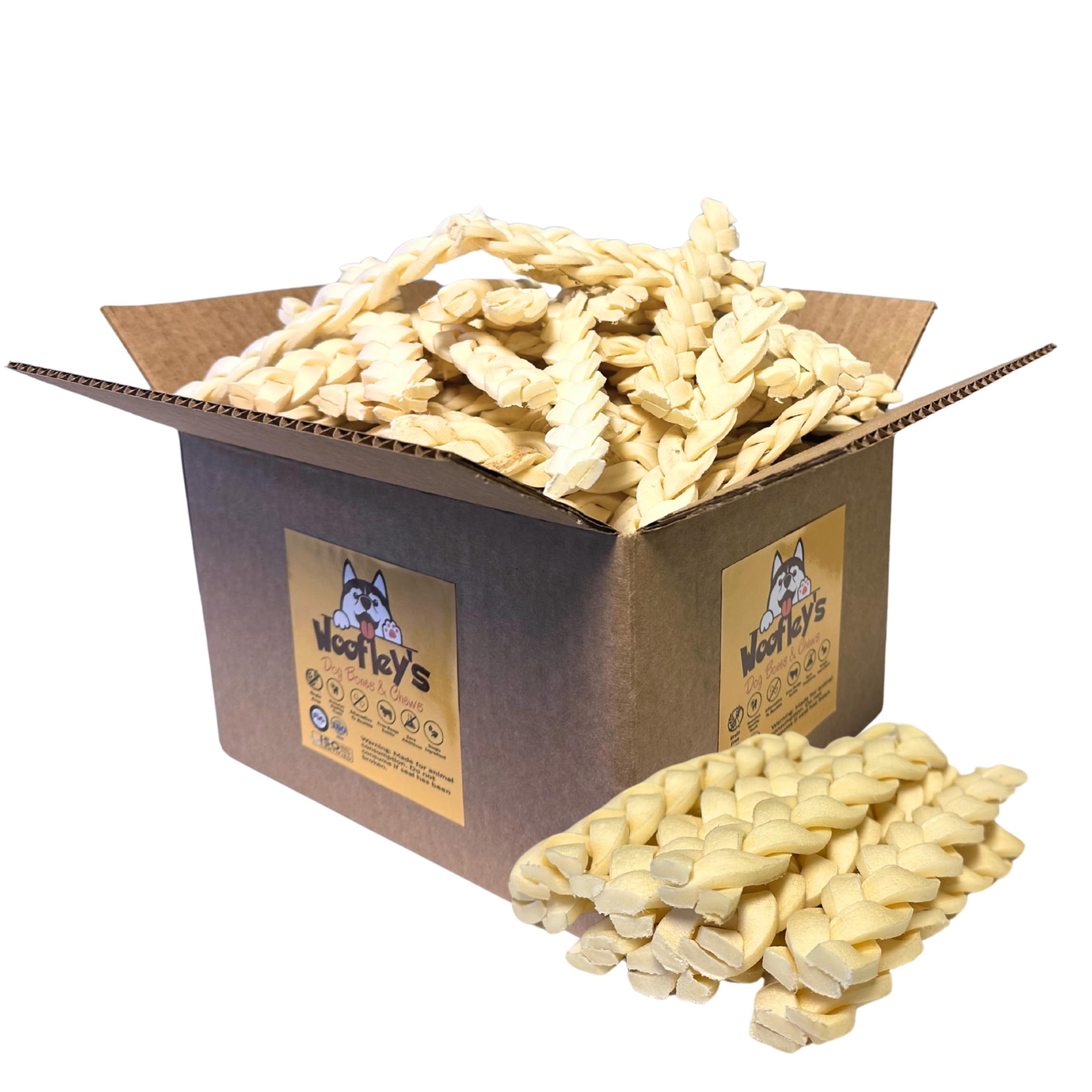 Woofley's trenzas de mejilla de búfalo, ideal para masticación prolongada.