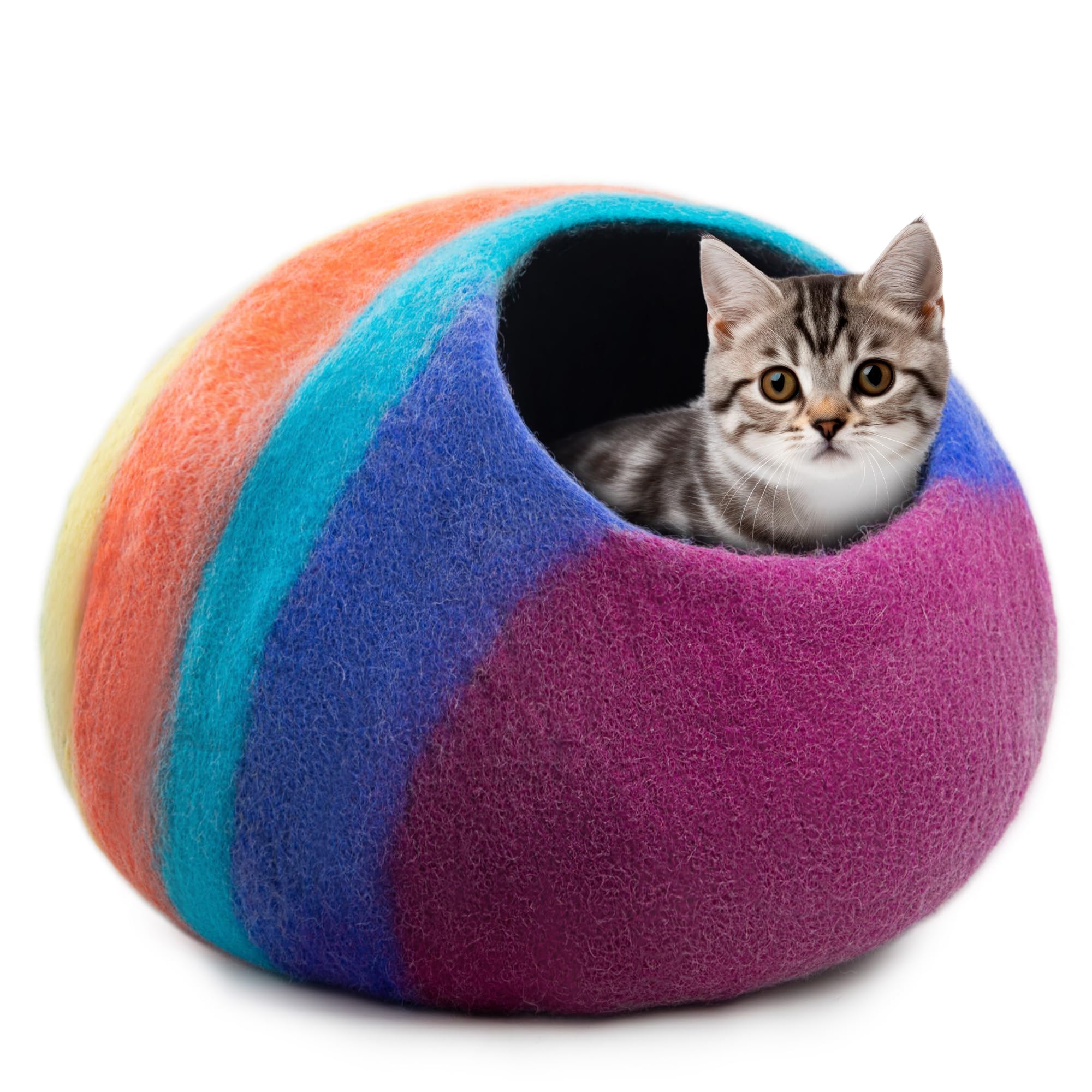 Woolygon cueva gato fieltro premium, refugio cálido para interiores.