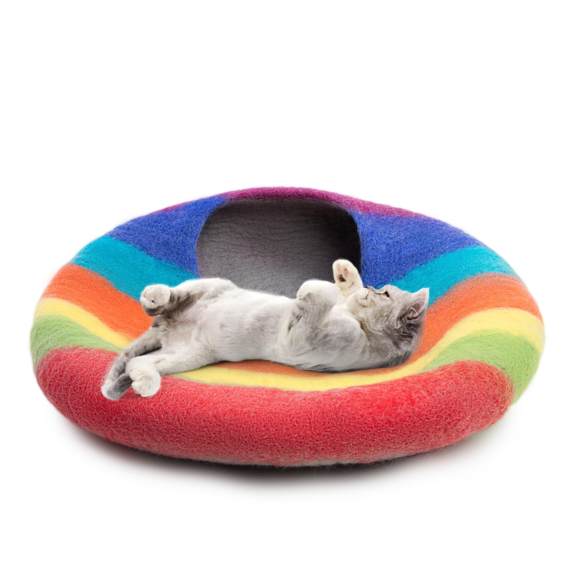 Woolygon refugio gato interior, tejido orgánico seguro para mascotas.