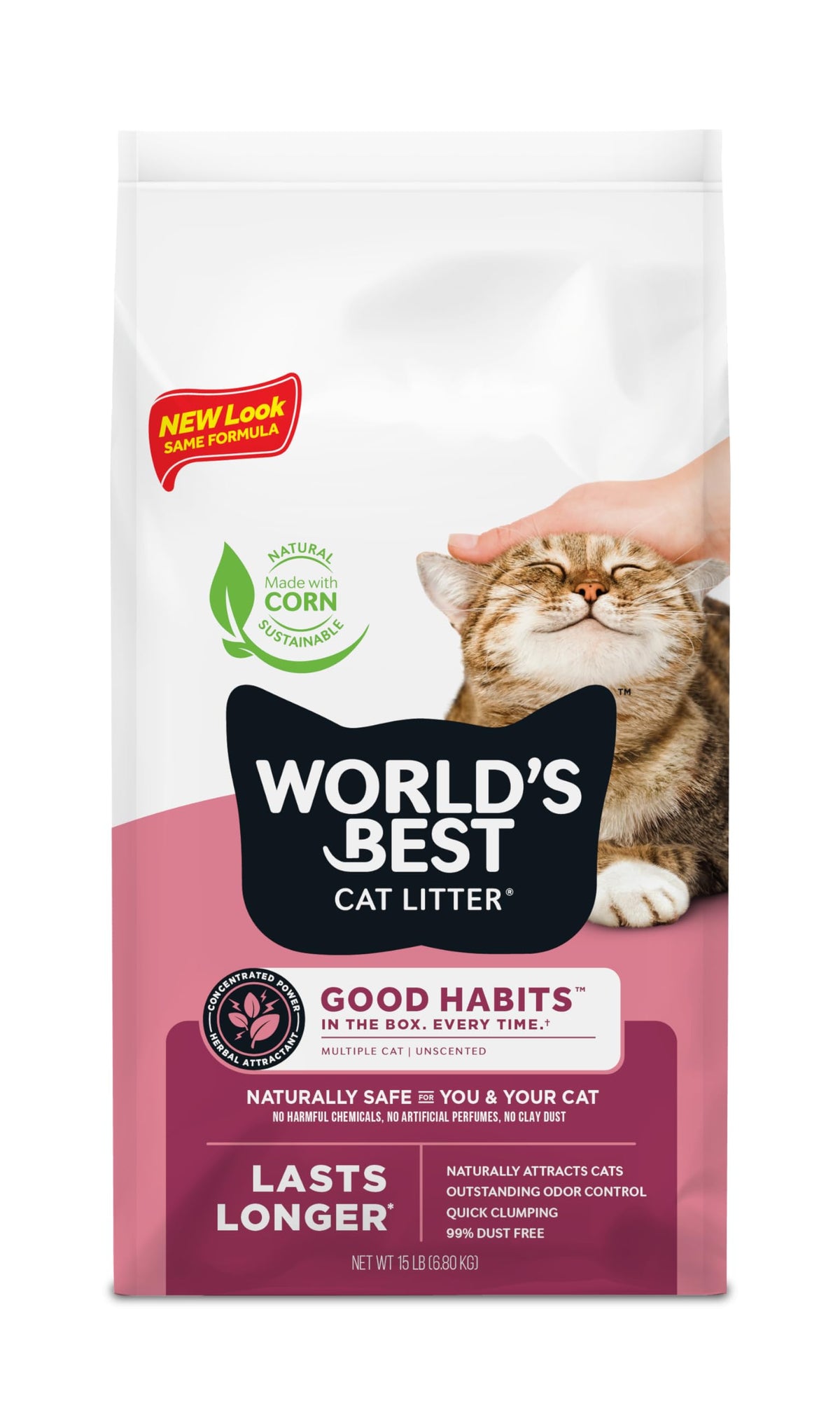 World's Best Cat Litter muestra equilibrio al verter la botella, vertido limpio y ordenado