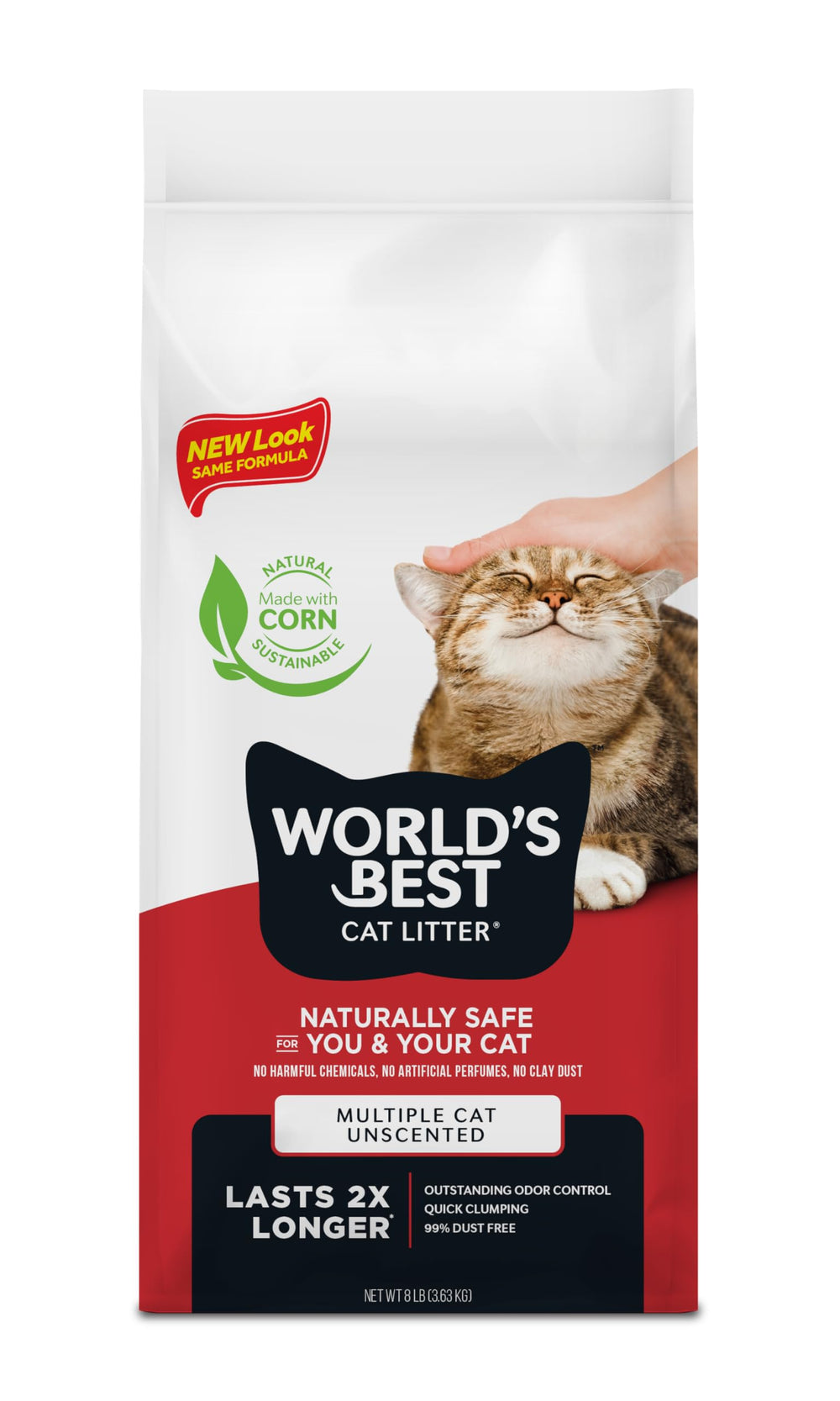 World's Best Cat Litter para multi-gatos sin aroma, control de olores duradero.