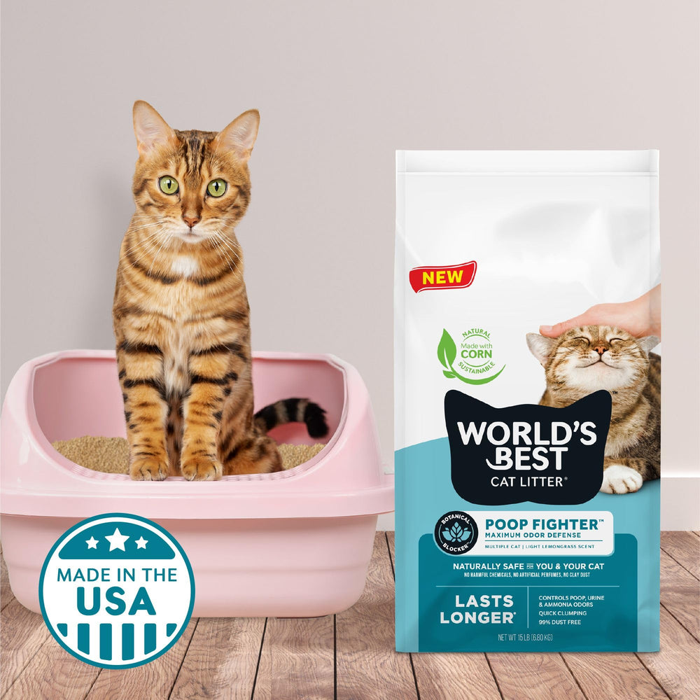 World's Best Cat Litter Poop Fighter maíz entero natural.