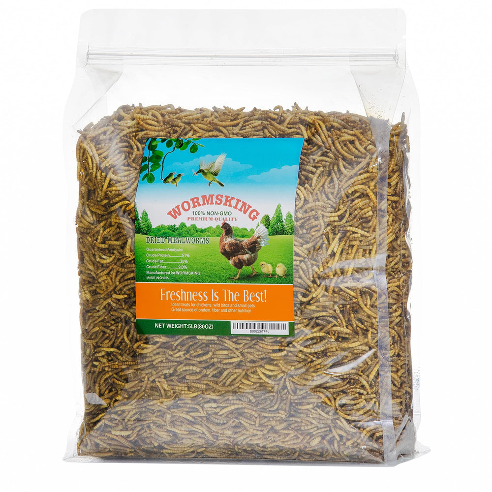 WORMSKING gusanos de harina, paquete 5lb seco, fuente de proteína para aves y mascotas.