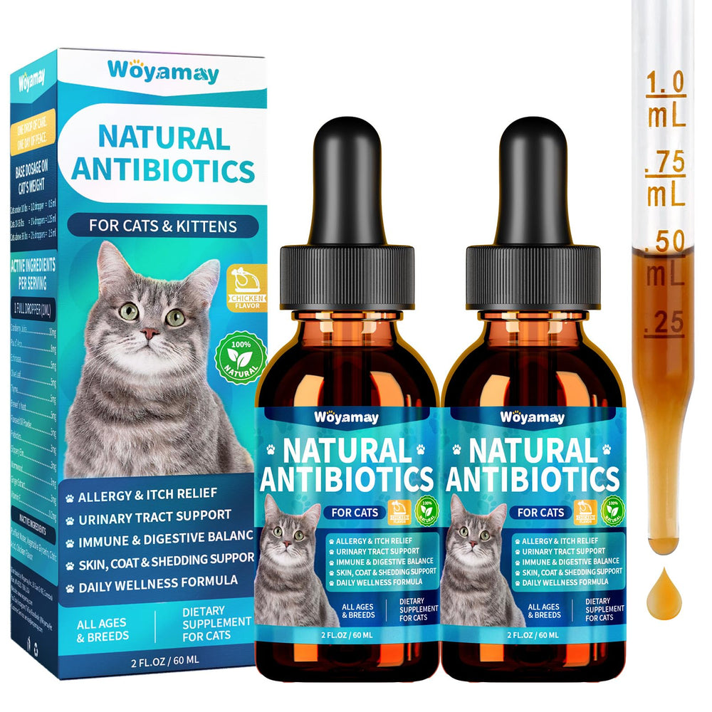 Gotas antibióticas para gatos de Woyamay con sabor a pollo.