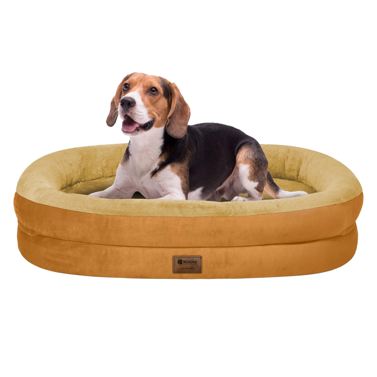 Cama ortopédica WOZOKE para perros grandes, vista frontal, soporte y comodidad.