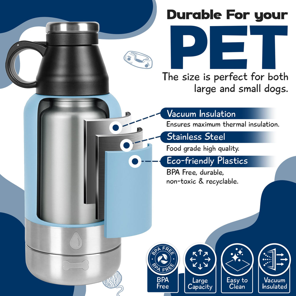 Capacidad de 32 oz de la botella WRTZ para perros, apta para largos paseos.