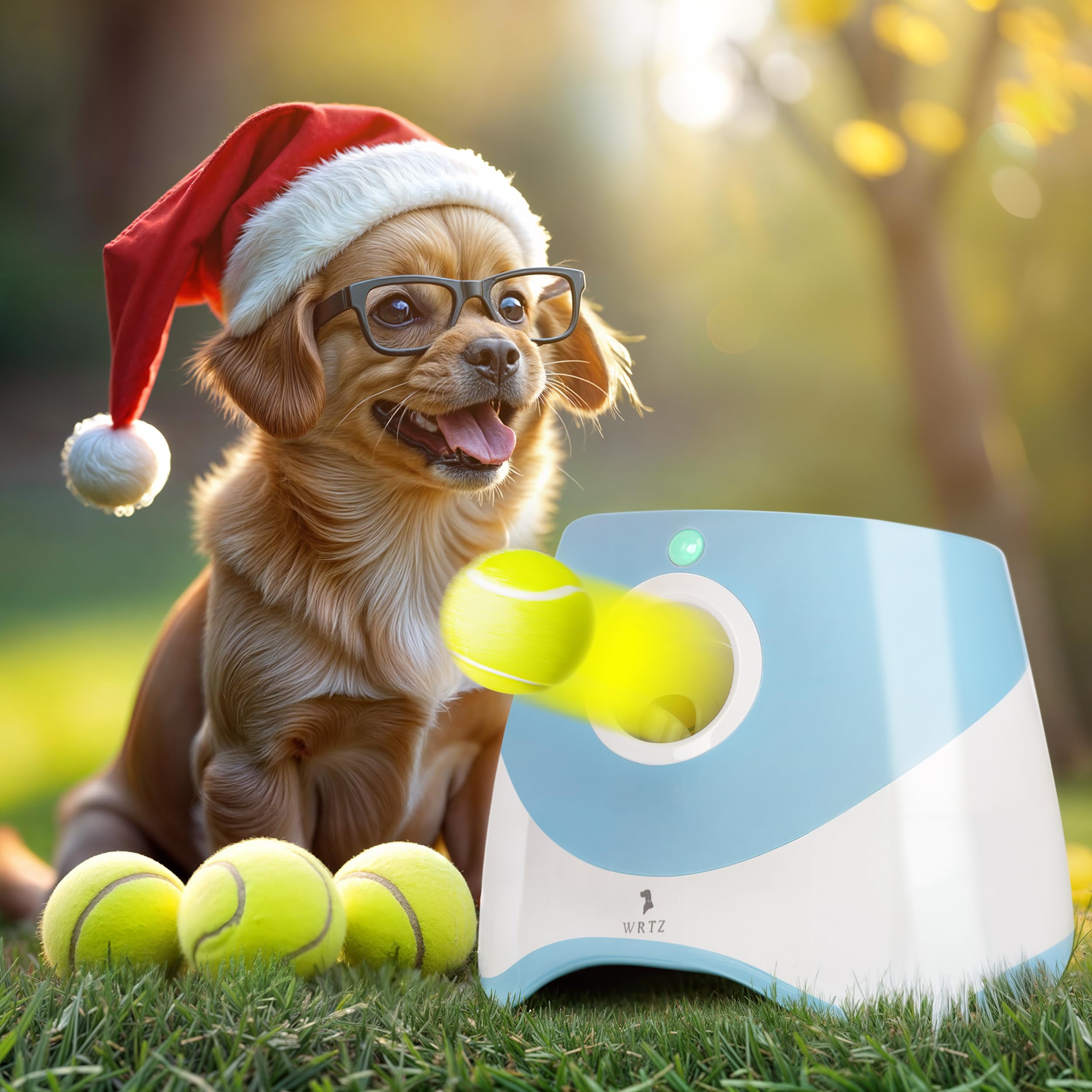 Lanzador automático WRTZ para perros pequeños en acción, diversión interactiva al aire libre.
