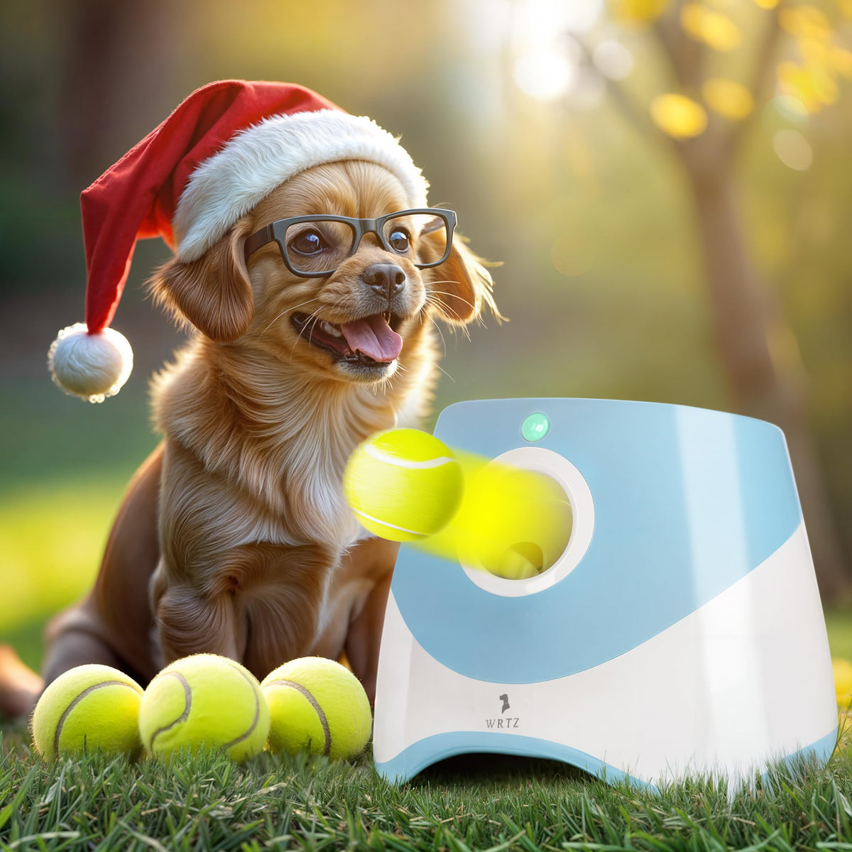 Lanzador automático WRTZ para perros pequeños en acción, diversión interactiva al aire libre.